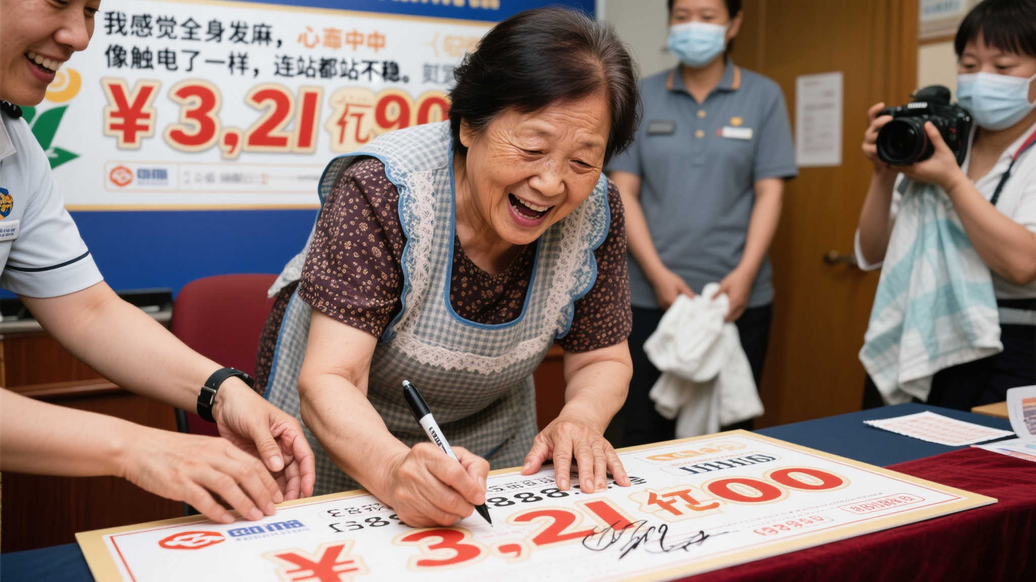 保姆喜中3.2亿大奖激动不已 签名时手抖难握笔 保姆喜中3.2亿大奖激动不已 签名时手抖难握笔